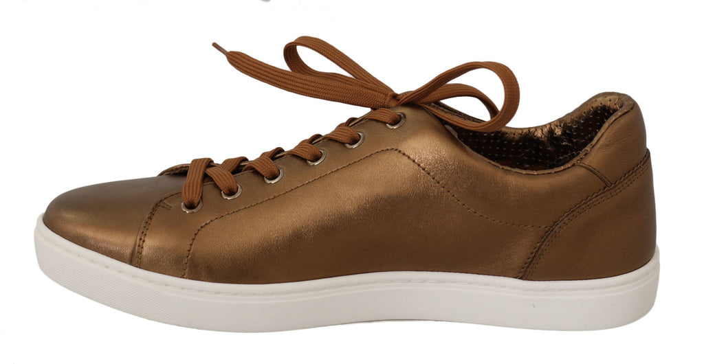 Dolce & Gabbana Gold Leather Mens Casual Sneakers Dolce & Gabbana 