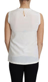 Dolce & Gabbana White Blouse Silk Lace Trimmed Sleeveless Top
