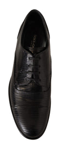 Dolce & Gabbana Black Lizard Leather Derby Dress Shoes Dolce & Gabbana 