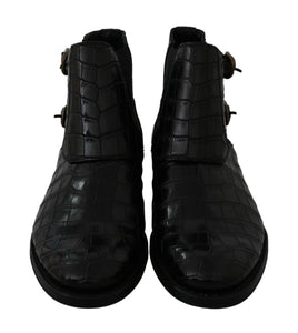 Dolce & Gabbana Black Crocodile Leather Derby Boots Shoes Dolce & Gabbana 