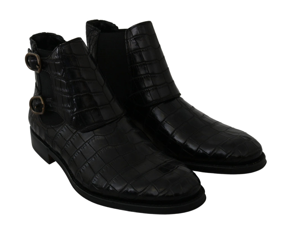 Dolce & Gabbana Black Crocodile Leather Derby Boots Shoes Dolce & Gabbana 