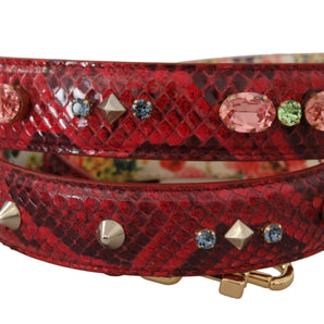 Dolce & Gabbana Red Exotic Leather Crystals Reversible Shoulder Strap, Nahim - Luxury Wardrobe