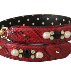 Dolce & Gabbana Red Exotic Leather Crystals Bag Shoulder Strap, Nahim - Luxury Wardrobe