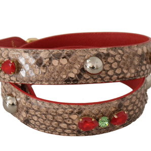 Dolce & Gabbana Brown Python Leather Crystals Shoulder Strap, Nahim - Luxury Wardrobe