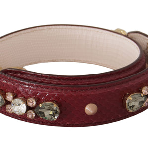 Dolce & Gabbana Bordeaux Leather Crystals Bag Shoulder Strap, Nahim - Luxury Wardrobe