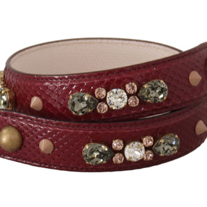 Dolce & Gabbana Bordeaux Leather Crystals Bag Shoulder Strap, Nahim - Luxury Wardrobe