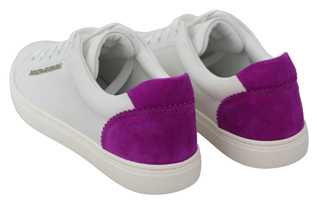 Dolce & Gabbana White Purple Leather Logo Womens Shoes Dolce & Gabbana 