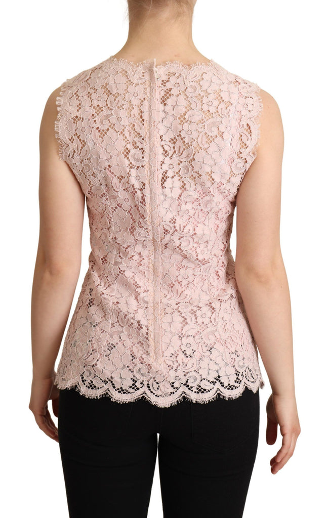 Dolce & Gabbana Pink Floral Lace Sleeveless Tank Blouse Top
