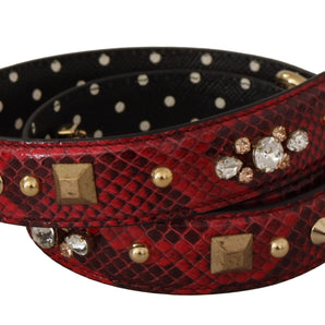 Dolce & Gabbana Red Python Leather Crystals Reversible Shoulder Strap, Nahim - Luxury Wardrobe