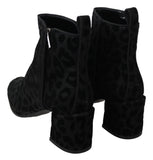 Dolce & Gabbana Black Leopard Short Boots Zipper Shoes Dolce & Gabbana 