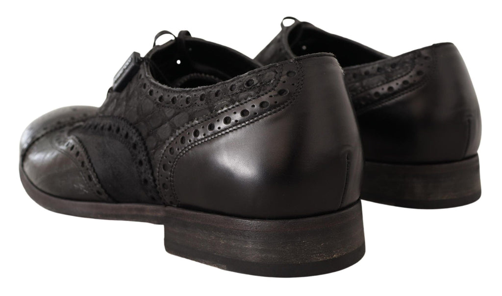 Dolce & Gabbana Black Leather Brogue Wing Tip Men Formal Shoes Dolce & Gabbana 