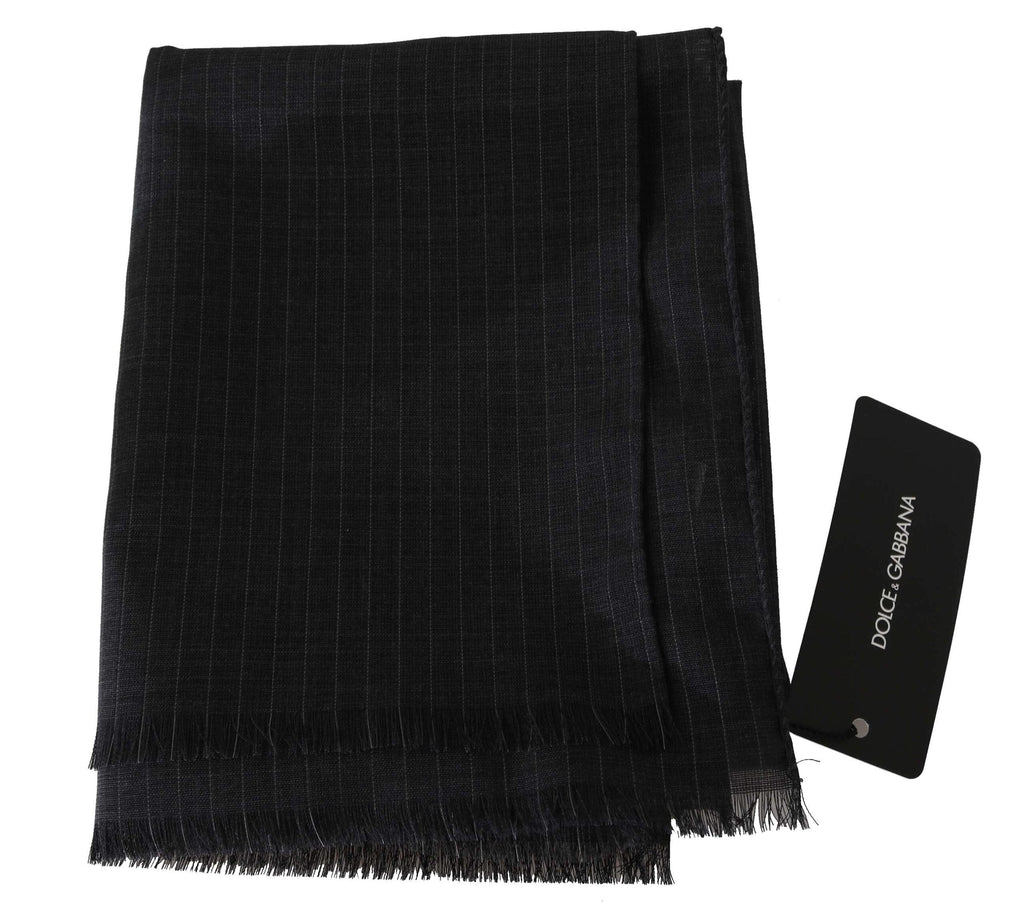 Dolce & Gabbana Gray 100% Wool Striped Pattern Wrap Scarf Dolce & Gabbana 