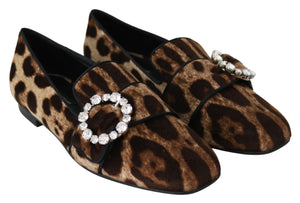 Dolce & Gabbana Brown Leopard Print Crystals Loafers Flats Shoes Dolce & Gabbana 