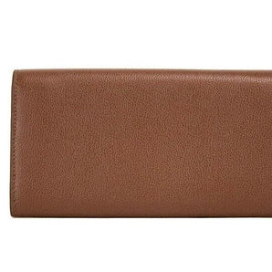 Burberry Porter Tan Grained Leather Embossed Continental Clutch Flap Wallet Brown