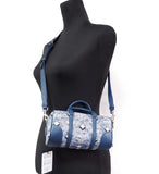 MCM Boston Mini Blue Vintage Jacquard Logo Fabric Satchel Crossbody Handbag MCM 