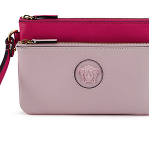 Versace Elegant Pink Leather Pouch Clutch