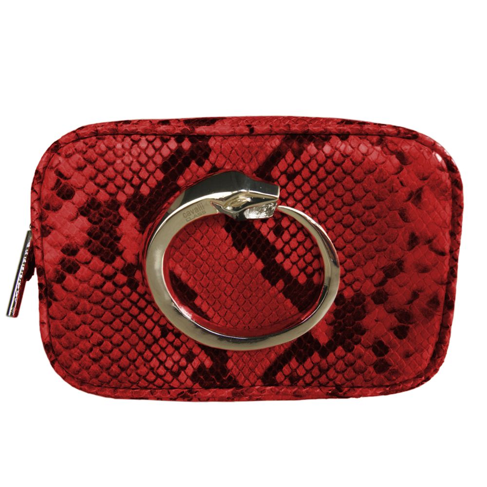 Cavalli Class Red Leather Di Calfskin Clutch Bag