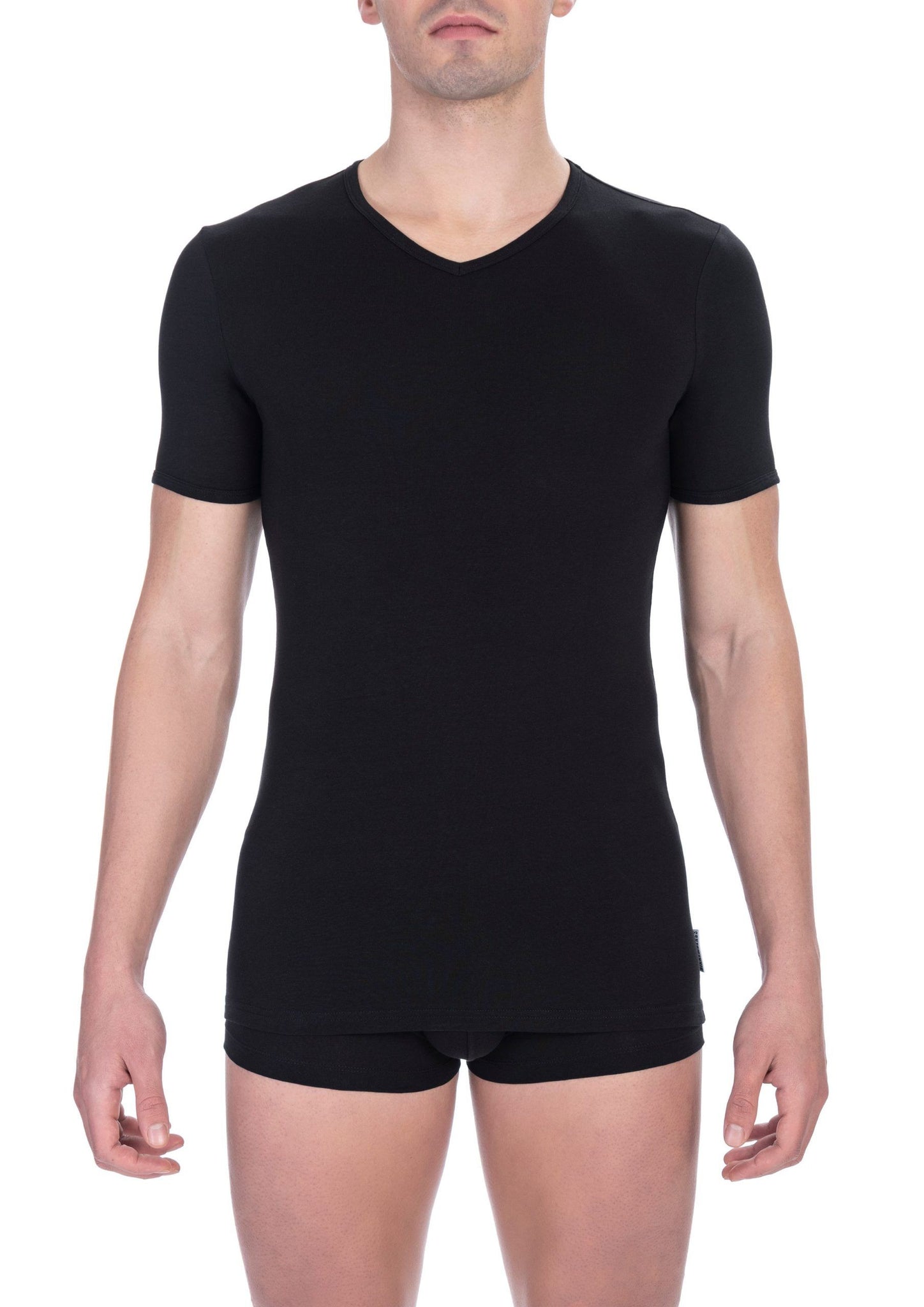Bikkembergs Sleek V-Neck Cotton Blend T-Shirt - Black