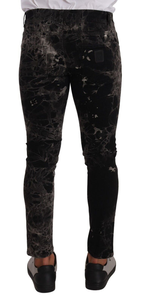 Dolce & Gabbana Black Patterned Skinny Slim Fit Jeans