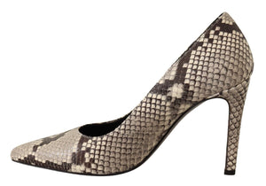 Sofia Gray Snake Skin Leather Stiletto High Heels Pumps Shoes Sofia 