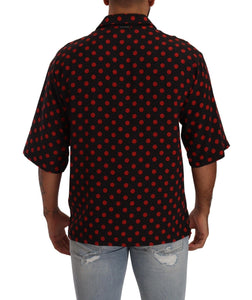 Dolce & Gabbana Red Black Silk Polka Dots Short Sleeves Shirt