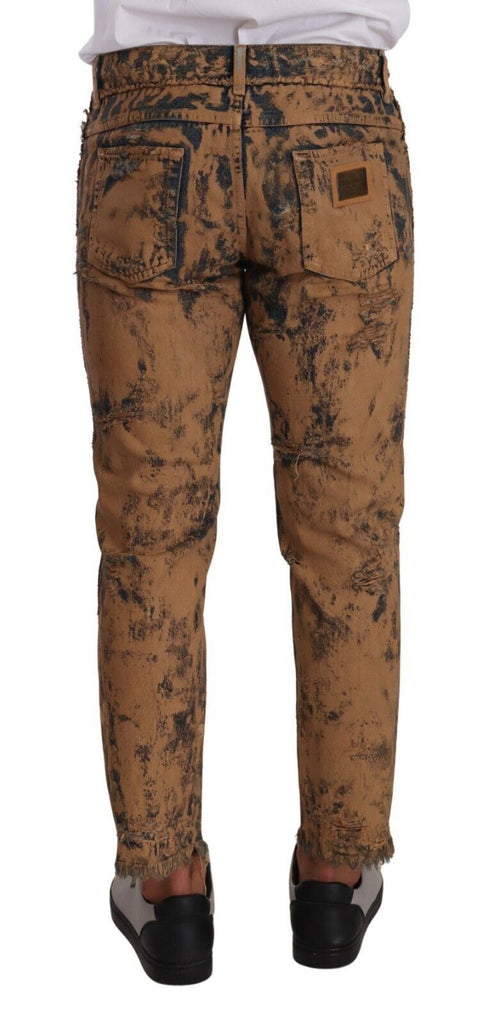 Dolce & Gabbana Brown Distressed Cotton Regular Denim Jeans