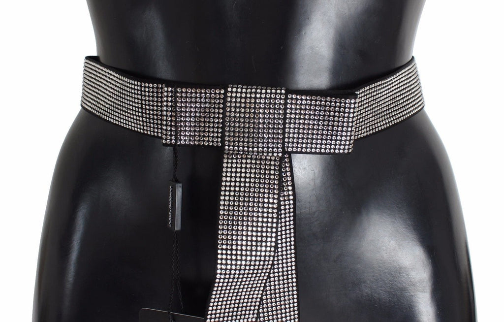 Dolce & Gabbana Black Silk Clear Crystal Bow Waist Belt Dolce & Gabbana 