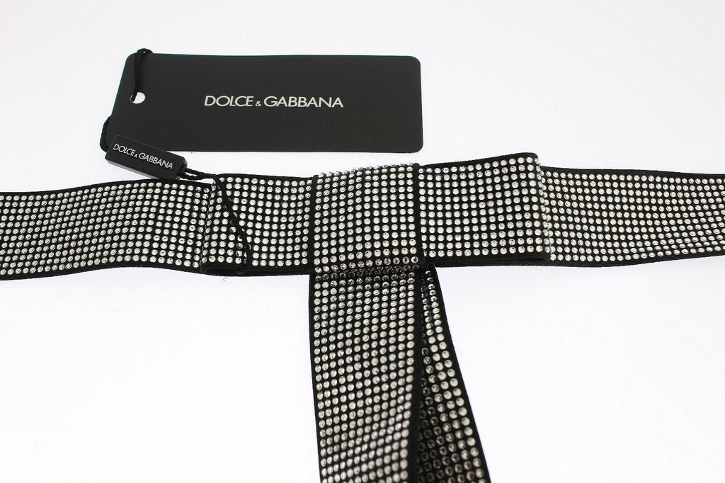 Dolce & Gabbana Black Silk Clear Crystal Bow Waist Belt Dolce & Gabbana 