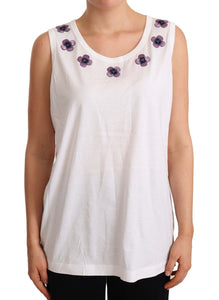 Dolce & Gabbana White Cotton Floral Embroidery Tank T-shirt Top