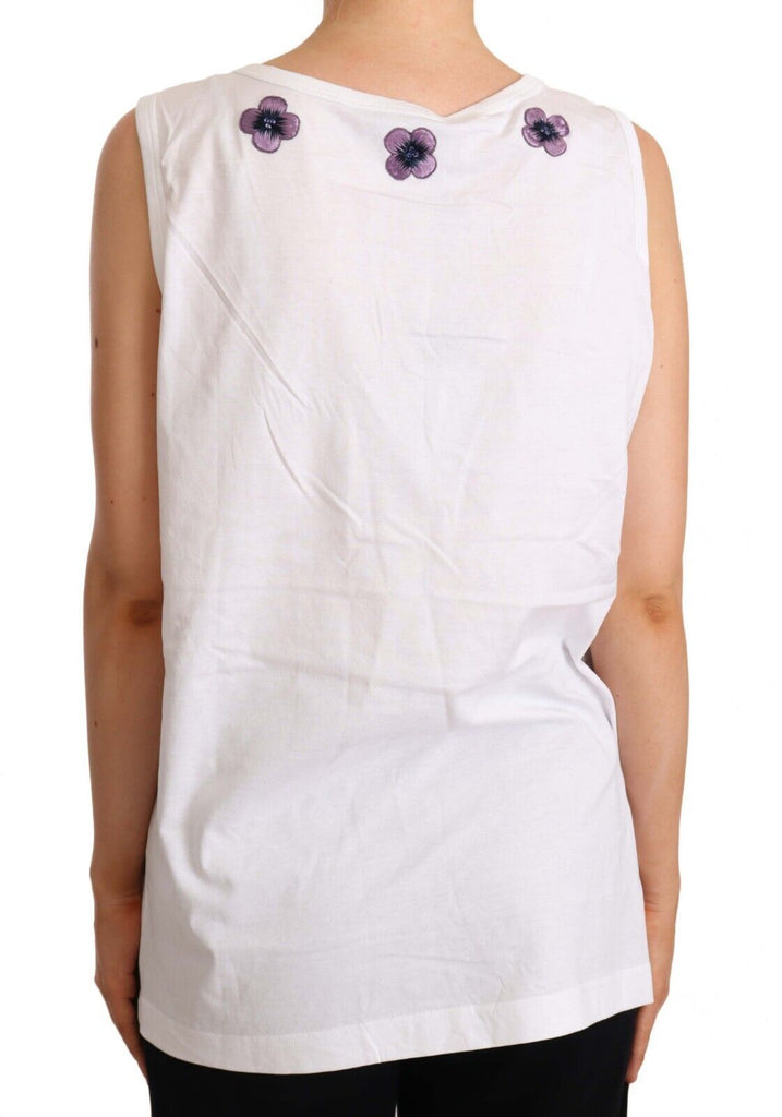 Dolce & Gabbana White Cotton Floral Embroidery Tank T-shirt Top