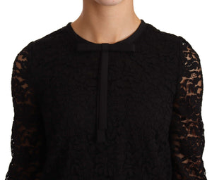 Dolce & Gabbana Black Floral Lace Nylon Blouse Top