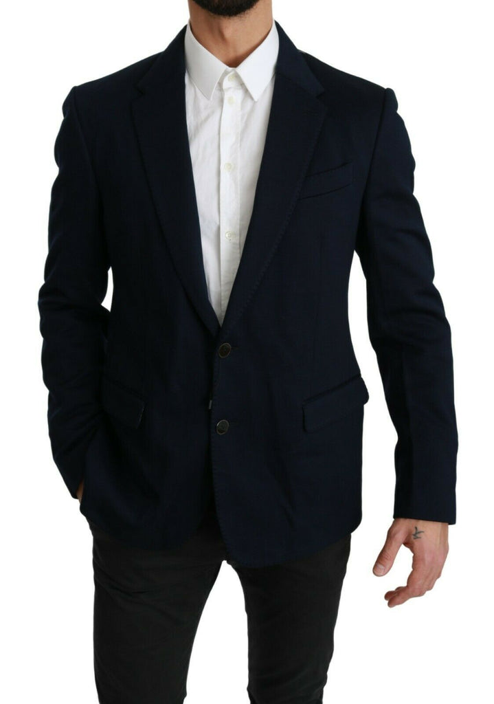 Dolce & Gabbana Blue Solid Cotton Silk Stretch Jacket Blazer