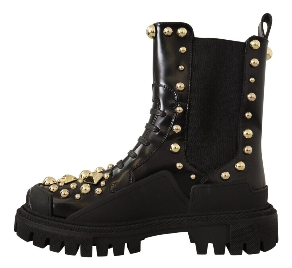 Dolce & Gabbana Black Leather Studded Combat Boots Dolce & Gabbana 