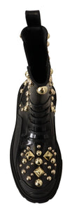 Dolce & Gabbana Black Leather Studded Combat Boots Dolce & Gabbana 