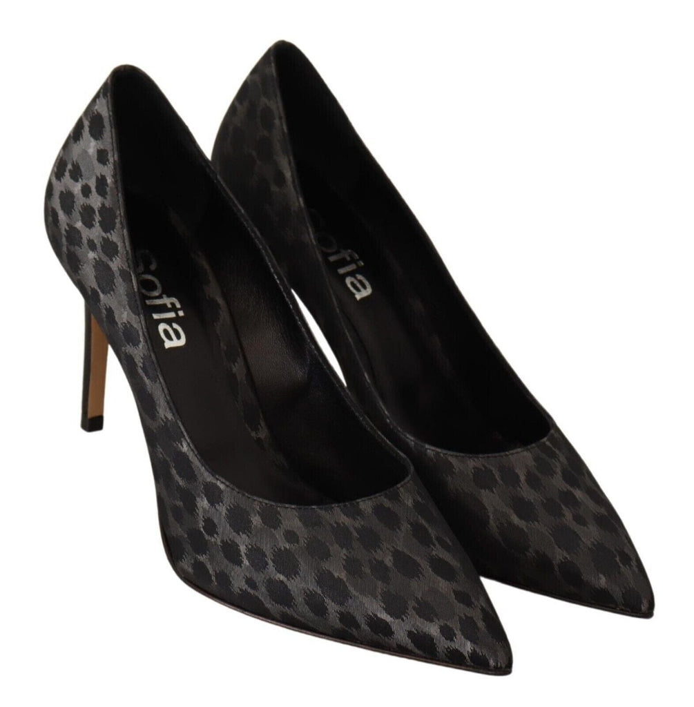 Sofia Black Leopard Leather Stiletto High Heels Pumps Shoes Sofia 