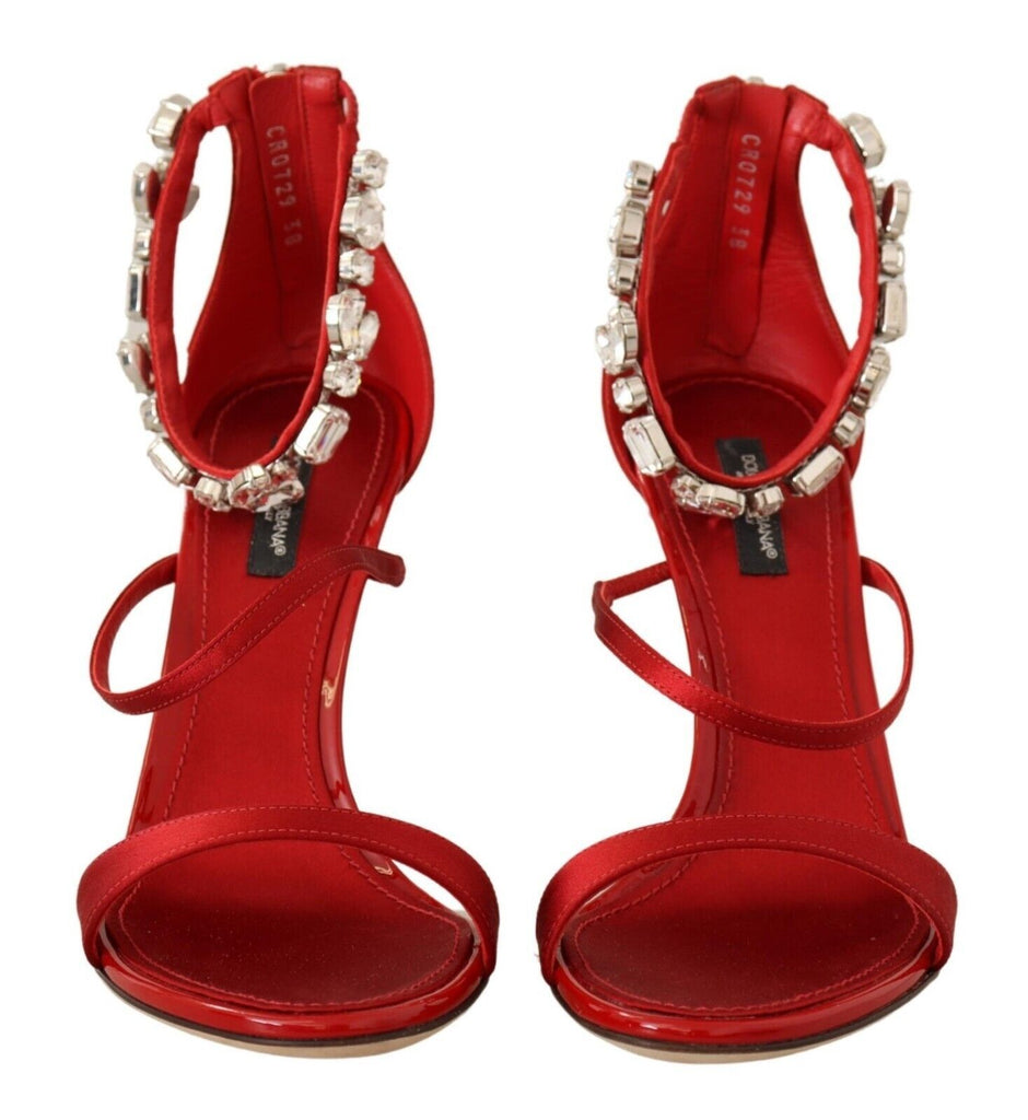 Dolce & Gabbana Red Satin Crystals Sandals Keira Heels Shoes