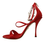 Dolce & Gabbana Red Satin Crystals Sandals Keira Heels Shoes