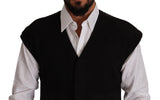 Dolce & Gabbana Black Wool Cotton Dress Waistcoat Vest