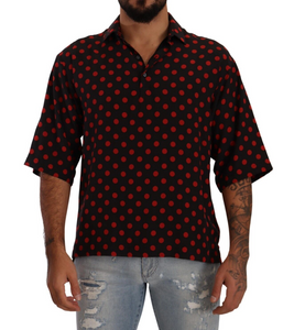 Dolce & Gabbana Red Black Silk Polka Dots Short Sleeves Shirt