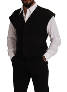 Dolce & Gabbana Black Wool Cotton Dress Waistcoat Vest