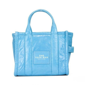 Marc Jacobs The Shiny Crinkle Mini Tote Bolso bandolera de cuero azul aire