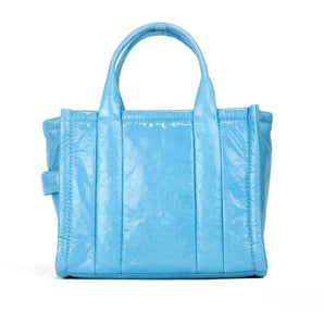 Marc Jacobs The Shiny Crinkle Mini Tote Bolso bandolera de cuero azul aire