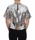 Dolce & Gabbana Silver Sequined Crewneck Blouse T-shirt Top